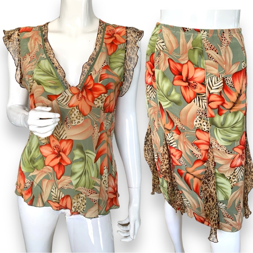 SUNNY LEIGH 2 PIECE SILK SKIRT & TOP. WOMEN’S SIZE X-LARGE